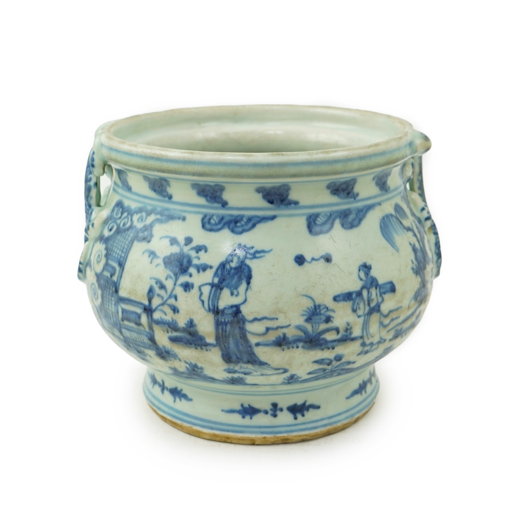 A Chinese blue and white bulbous jar, Ming-style, top 22cm diameter